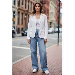 Escada Women's Jacket Blazer White Cotton Summer Retro Casual Designer Size M